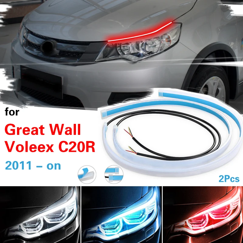 

2pcs For Great Wall Voleex C20R 2011- Car Soft Tube Waterproof LED Strip DRL Flowing Turn Lamp Daytime Running Light Strip 12V