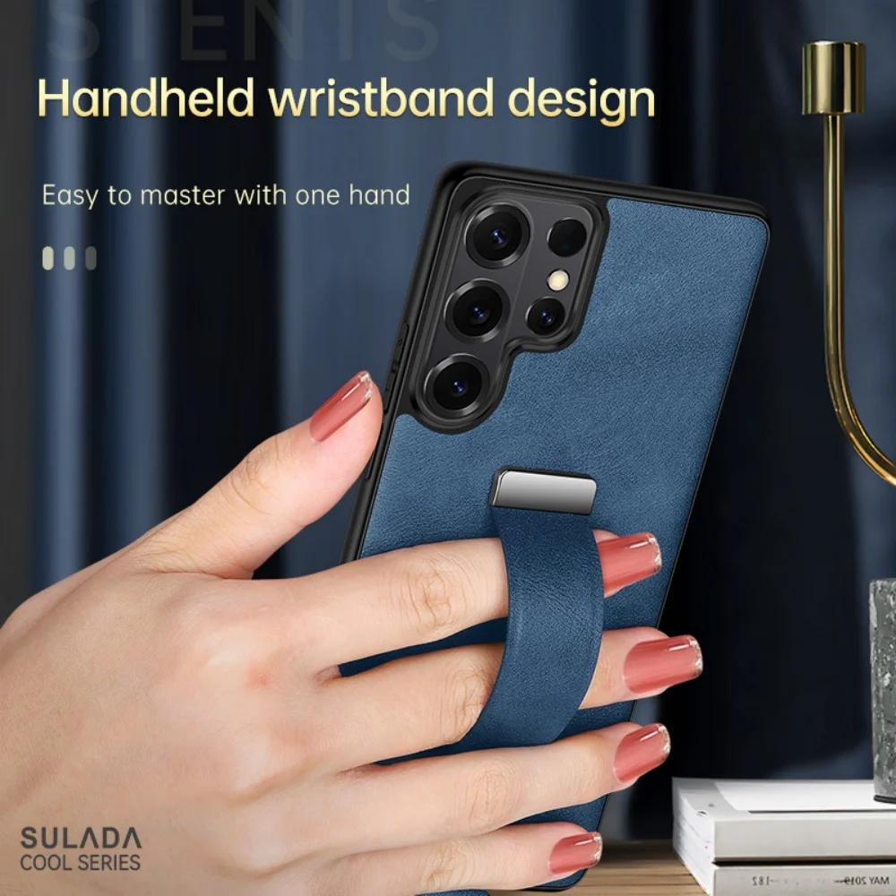 

Luxury Slim Leather Case For Samsung Galaxy S26 Ultra S26 Wristband Back Cover