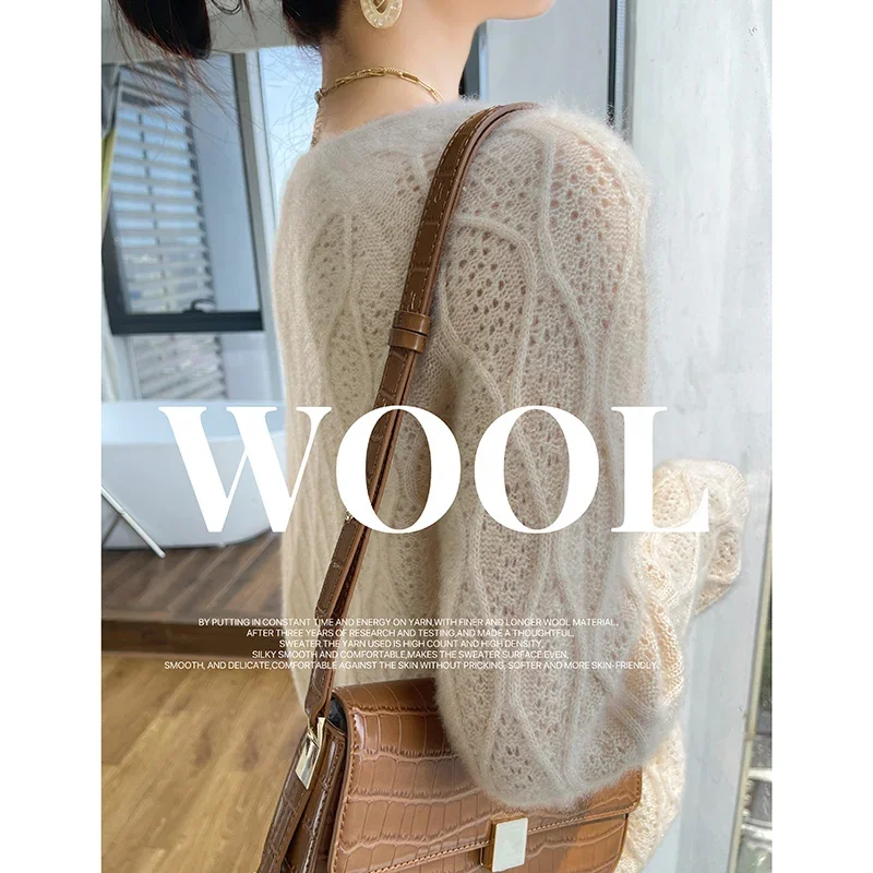 Cashmere Sweater Women Loose Casual Wool Pullover Hollow Out Weaving Female Clothing Knit Top Autumn Winter Female Clothing 2024