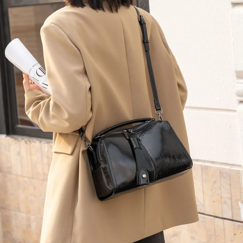 YANATARI torebka damska z prawdziwej skóry torba na ramię torebki damskie torby crossbody luksusowy projektant minimalizm torba skóra bydlęca — zdjęcie 4