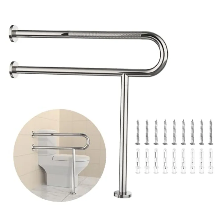 

Toilet Grab Bar ch with Leg Anti-Slip Toilet Handrail Wall and Floor Mounted Stainless Steel Grab Bar Knurled Handicap Support