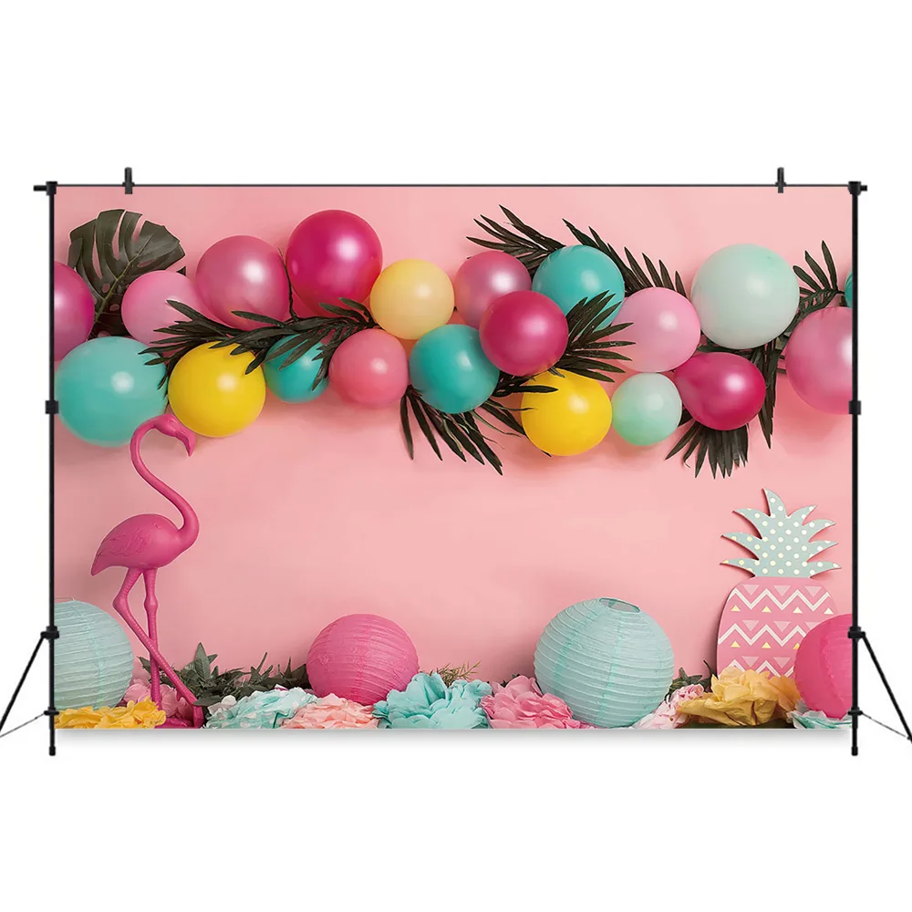 Hawaii Flamingo Theme Birthday Party Background Banner Tropical Leaf Balloon Decoration Pink Backdrop Wall Girls Studio Photo