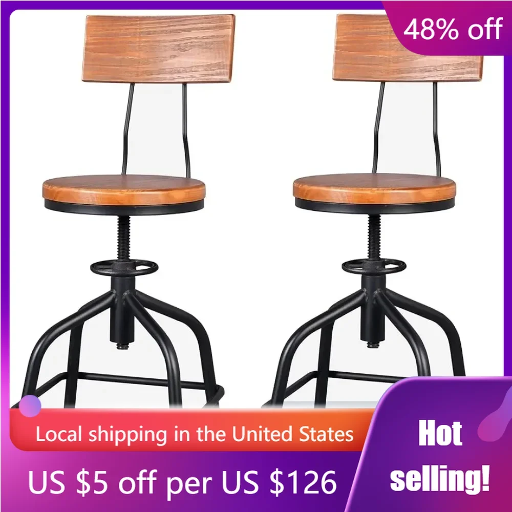 Set of 2  Metal Swivel Bar Stool Vintage Adjustable Stool Coffee Stool Full Welded 19.6-25.5 inch Freight free