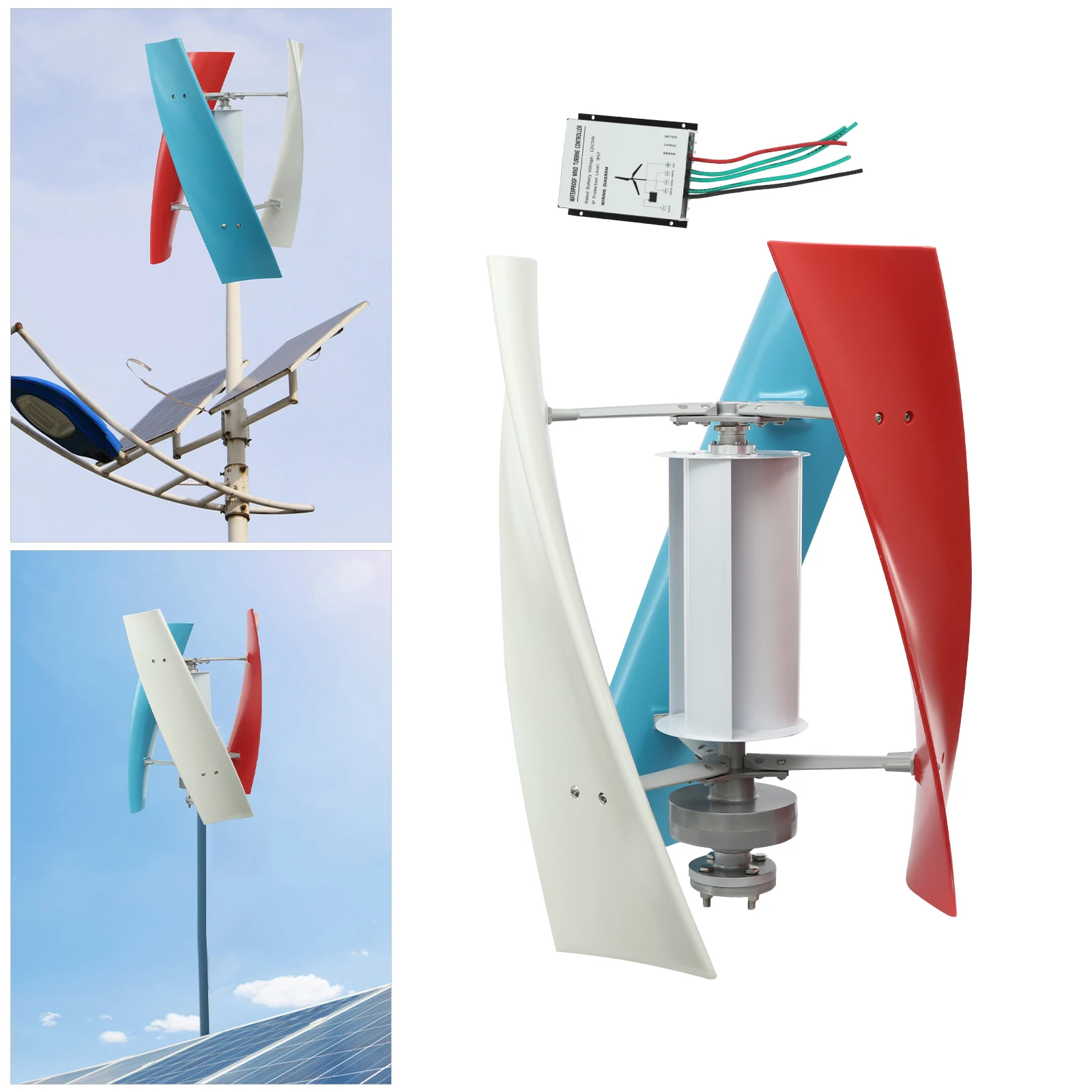 Vertical Wind Turbine, Wind Turbine Generator Kit, Vertical Wind Generator With Auxiliary Wind Wheel 100w 12V/24V IP67