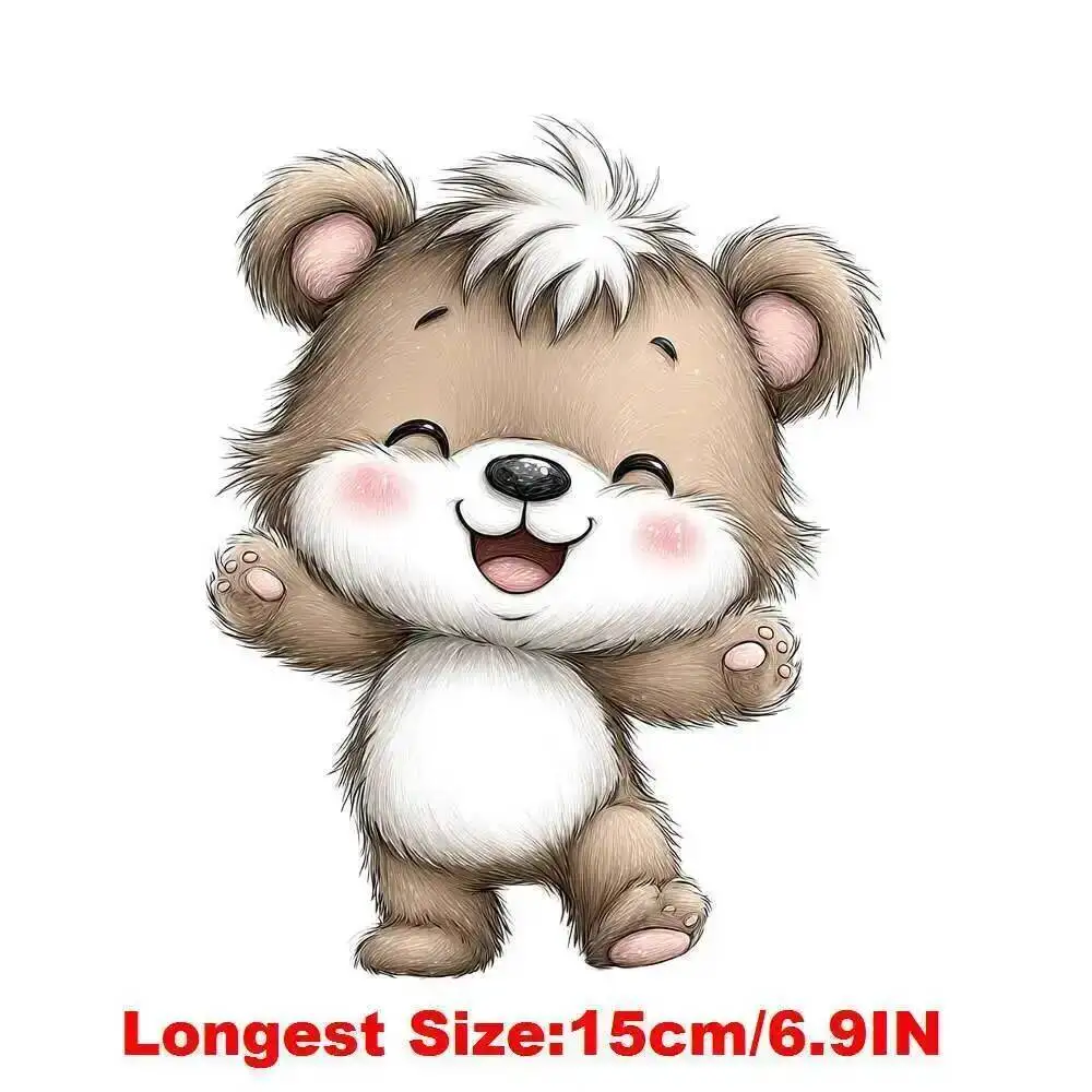 15cm Kids Cute Bear Emotions Happy Sad Cry Bears Iron On Transfer Stickers Diy DTF Heat Transfer Sticker T-shirt Clothes Decal