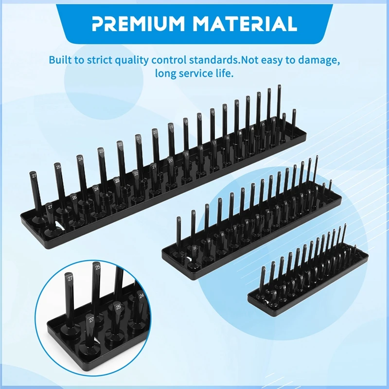3Pc Socket Organizer Tray Set Black Metric Socket Trays 1/4Inch 3/8Inch & 1/2Inch Drive Deep and Shadow Socket Holders-A27I