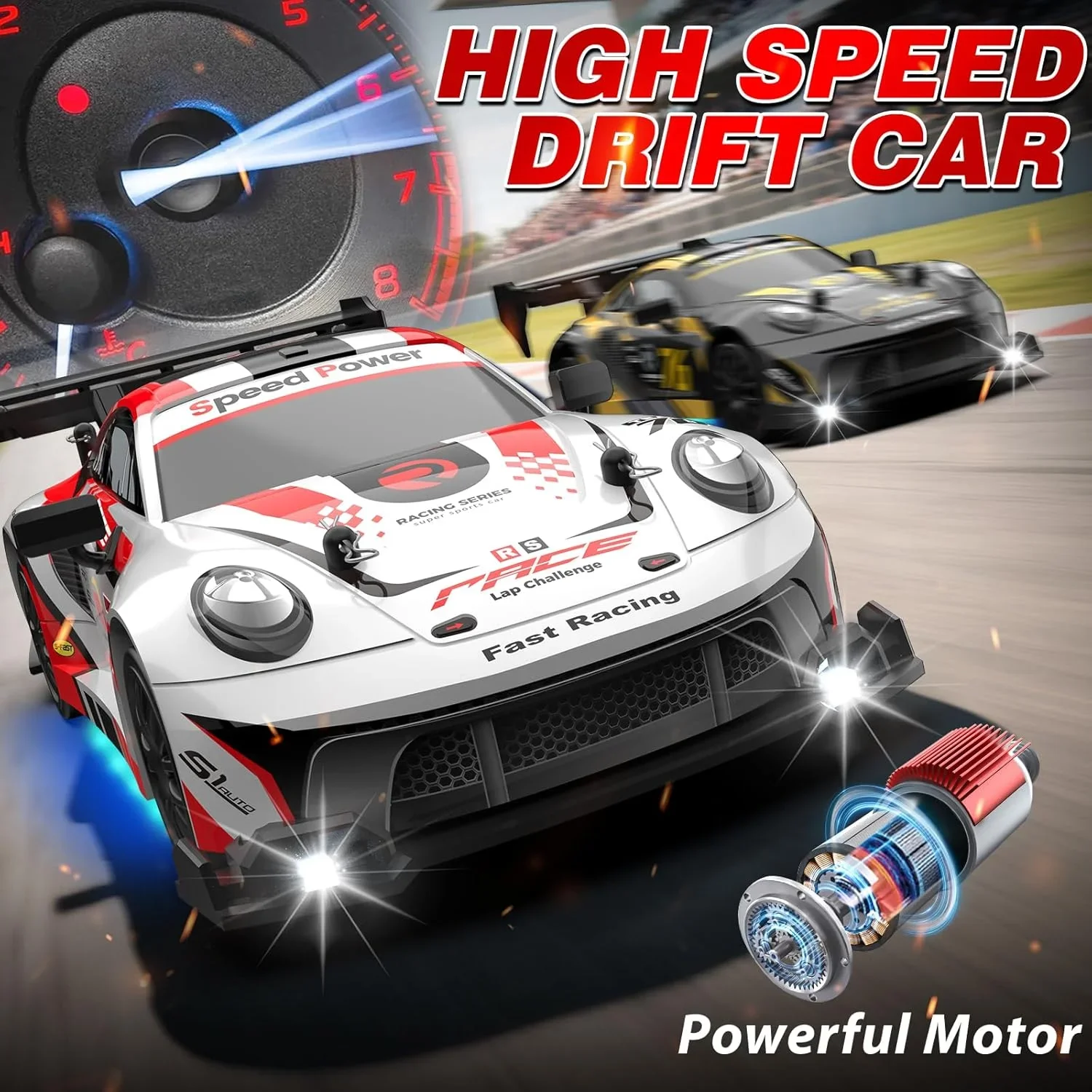 Carros RC de Drift 1:24 com Controle Remoto 2.4Ghz, Estilo JDM, Luzes LED, Brinquedo de Corrida de Alta Velocidade 20KM/H para Crianças e Adultos, Presente de Aniversário