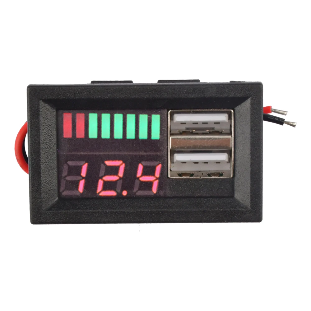 Red LED Digital Display Voltmeter Mini Voltage Meter Battery Tester Panel For DC 12V Cars Motorcycles Vehicles USB 5V 2A Output