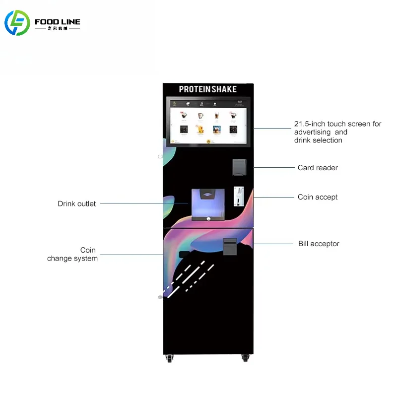 Aangepaste eiwitshake-automaat met touchscreen, meerdere betalingsopties, 24 uur per dag, zelfbediening, fitnessapparatuur