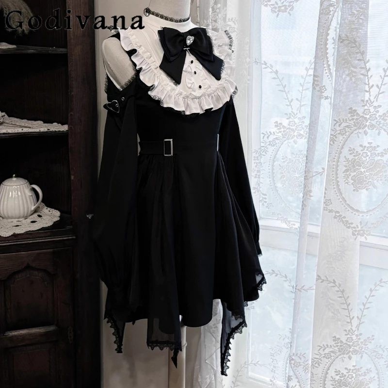 

Ladies Japanese Style Lace Lolita Dress Original Design Subculture Off Shoulder Dress Women's Black White Mass Produced Dress