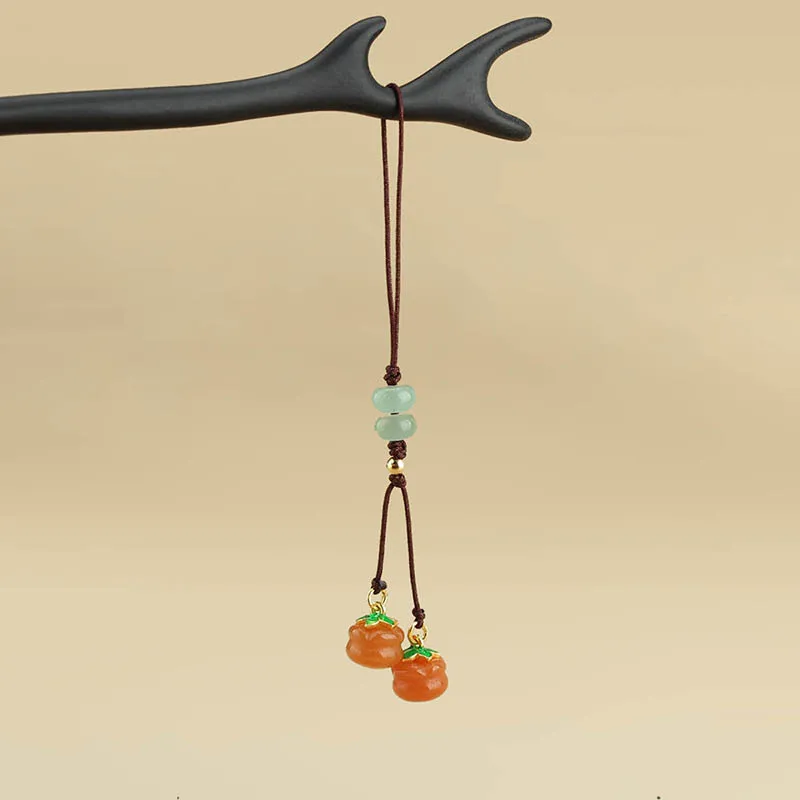 DIY accessories Good persimmon in pairs mobile phone lanyard jade mobile phone chain short mobile phone anti-lost rope retro gol
