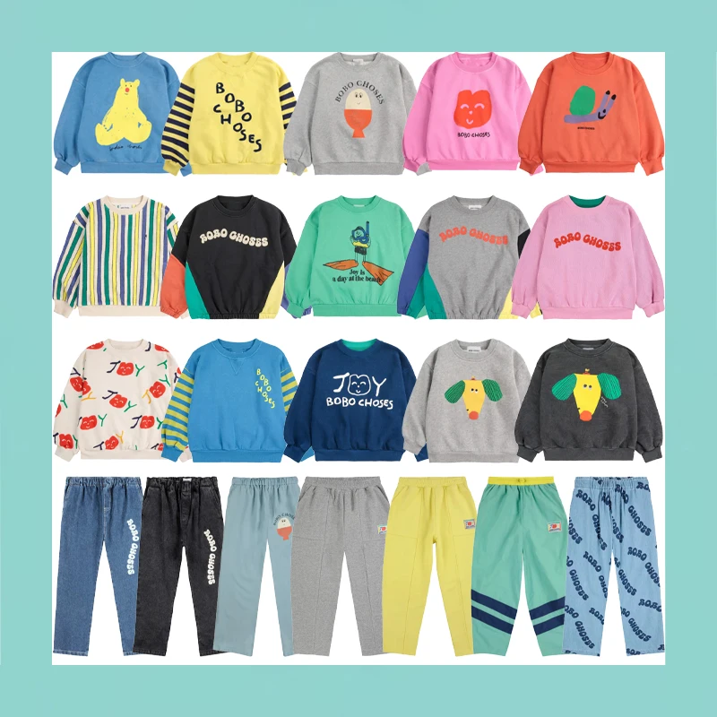 

2025 New Spring Children's Clothing Set Boys Girs Pure Cotton Sportswear, Solid Color Casual Pants Set Kids Jeans Wide Leg Pants