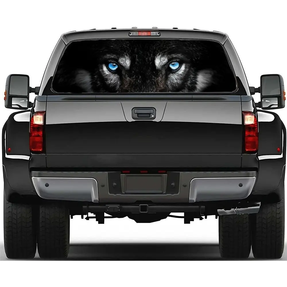 

Staring At The Blue Eyed Wolf Car Rear Window Sticker, Suitable for Trucks and Cars, Car Vinyl Wraps Decal Decorative Gifts