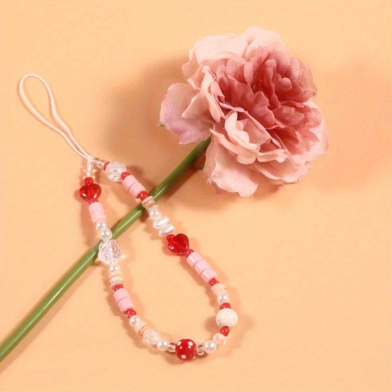 

Red Heart Phone Chain CDD Camera Decoration Hanging Chain Keychain Bag Hanging Bead Backpack Hanging Rope Accessories