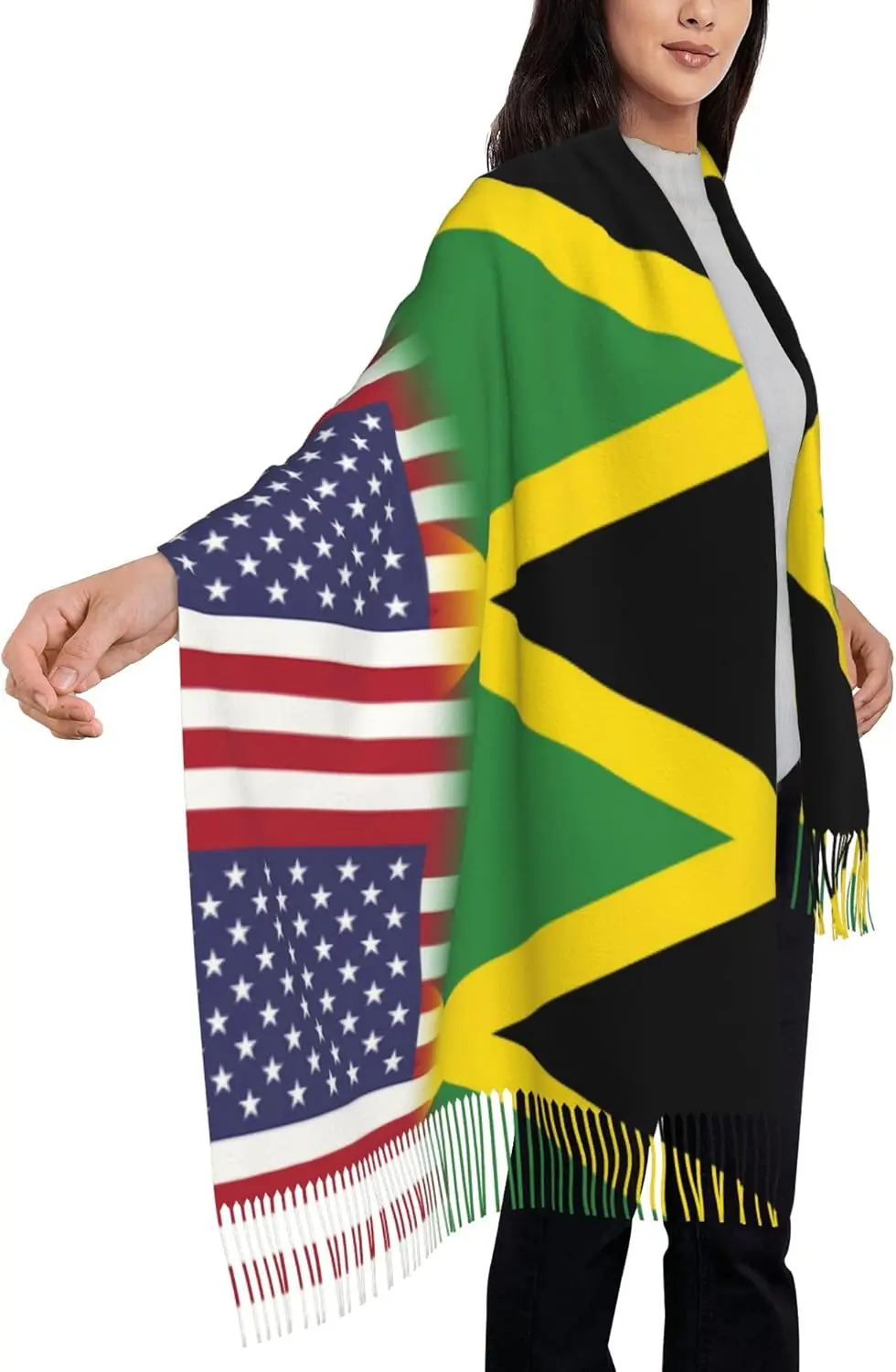 American flag and Jamaican flag Women's Long Style Fashion Tassel Scarf Classic Leisure Fringe Shawls Wraps 77.6