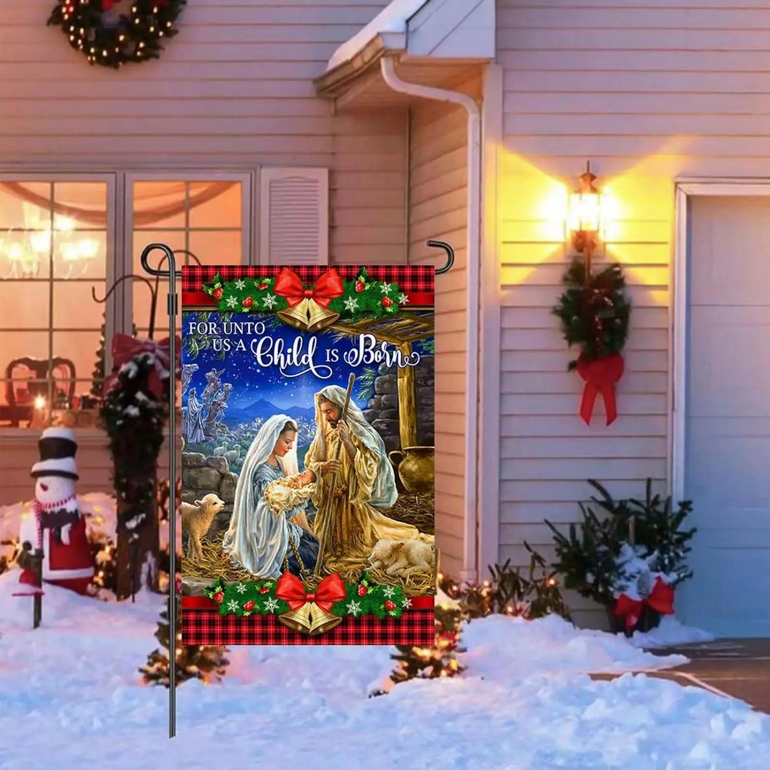 Christmas Garden Flag 12 X 18 Inch Double Sided Burlap, Christmas Jesus Was Born Winter Holiday Yard Outdoor Decorative Flag