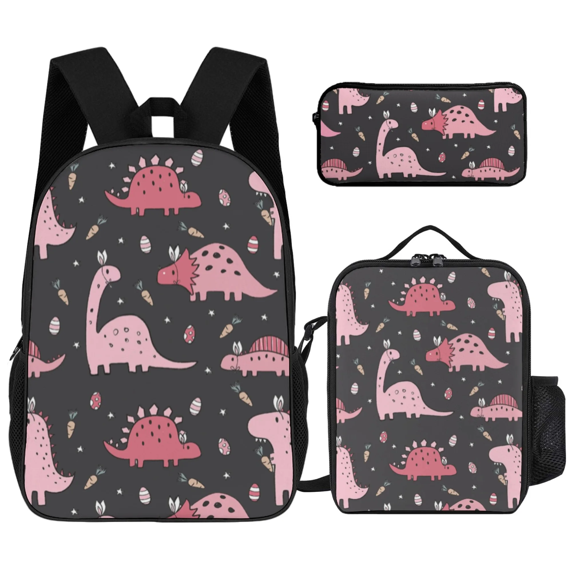 

16in cartoon printed backpack&lunch box&pencil case three piece set, lightweight material easy to wipe, suitable for school use