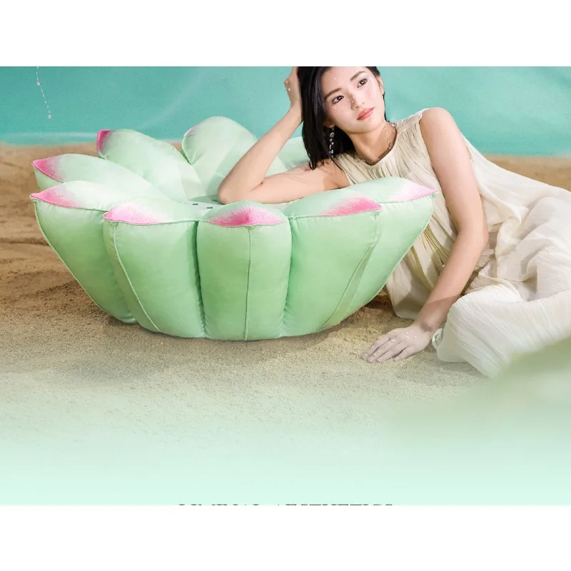 Sitting on the pier, living room, bedroom carpet, futon floor, reading books, lotus flowers decorating single small sofa and sto