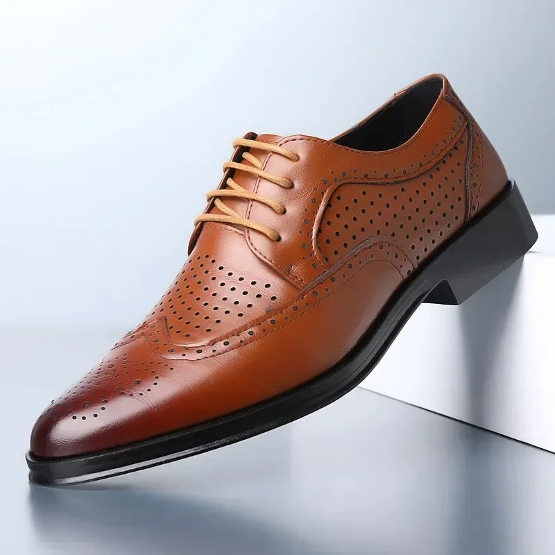 Casual Men Shoes Retro Brogue Shoe Non-slip Business Men Leather Shoe Breathable Lace-up Male Dress Footwear Comfortable Oxfords