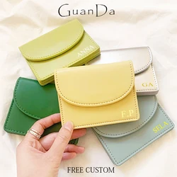 Luxury Design Korean Style Card Wallet Custom Name Casual PU Leather Card Holder Woman Fashion Business Coin Purse Birthday Gift