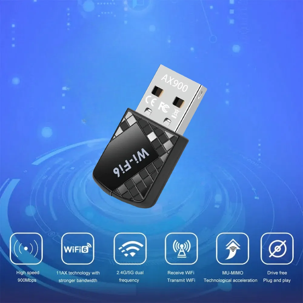 Сетевая карта Wi-Fi 6 900 Мбит/с USB AX900 Wi-Fi Adaptador 802.11ax, бесплатный драйвер 5 ГГц + 2,4 ГГц, беспроводной ключ для ПК, ноутбука Win 10/11