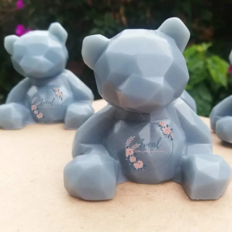 Molde de silicona de oso estéreo 3D DIY, molde de vela con forma de Animal, suministros de fabricación de jabón de yeso hechos a mano, pastel de