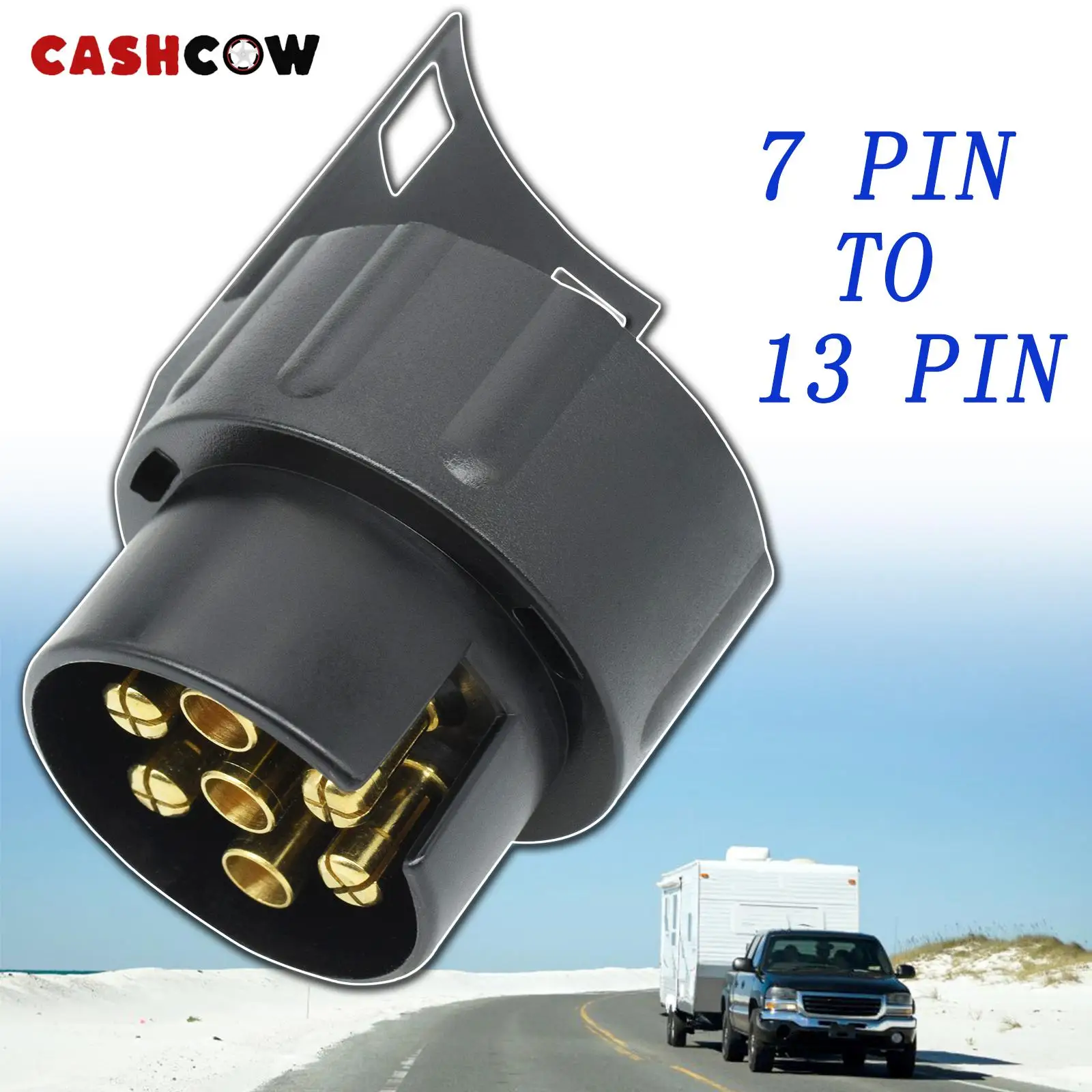 CASHCOW 12V Durable 7 Pin To 13 Pin Trailer Adapter Plug Electric Converter Protects Connections Towing Socket Truck Caravan