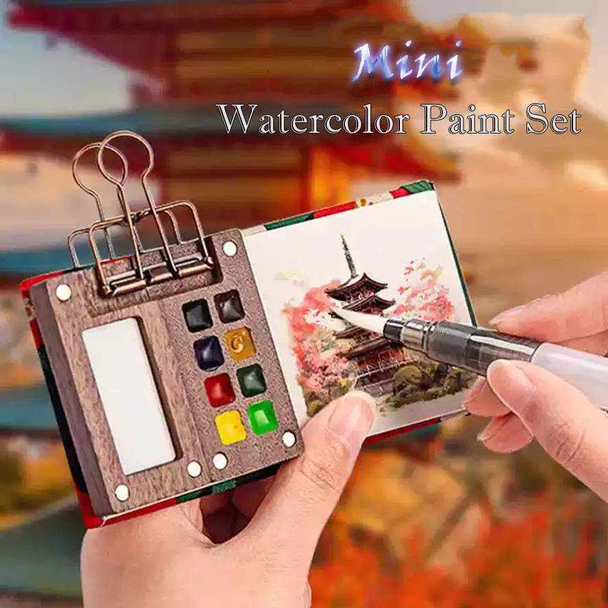 

Mini Watercolor Painting Drawing Set Nano Palette 12 Color Paints Wooden Grid Paint Box Painters Artists Students Art Set