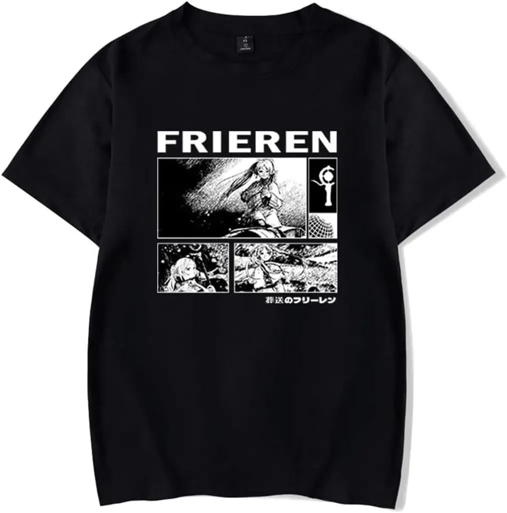 No Frieren Beyond Journey's End Anime Round Neck T-Shirt Unisex Casual Printed Short Sleeve Top Tee