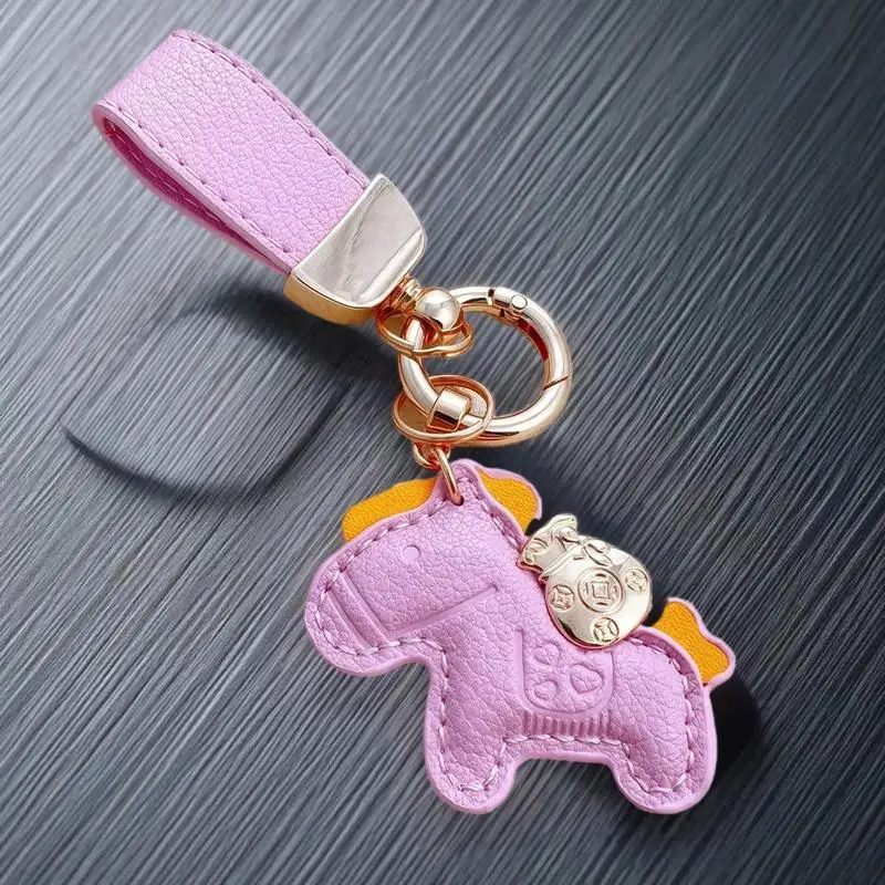 

New Year Cartoon Pony Pendant Gift; Money Bag Keyring; Leather Charms Horseback Accessory; Creative Bag Pendant.