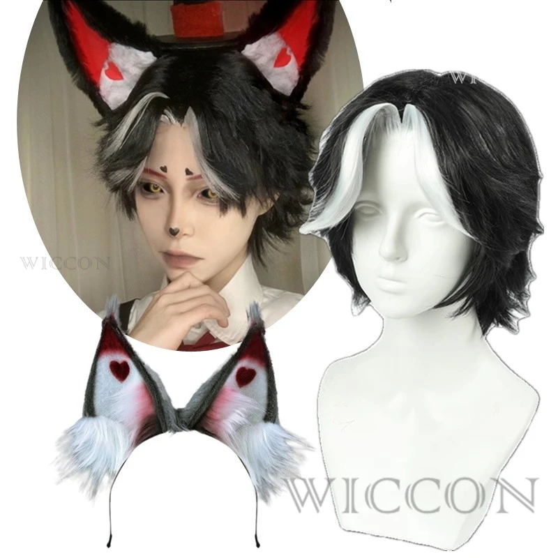 Husk Cosplay Wig Headwear Cosplay Hotel Husk Cosplay Headwear Accessories Male Black White Wig Role Modelings Halloween Party