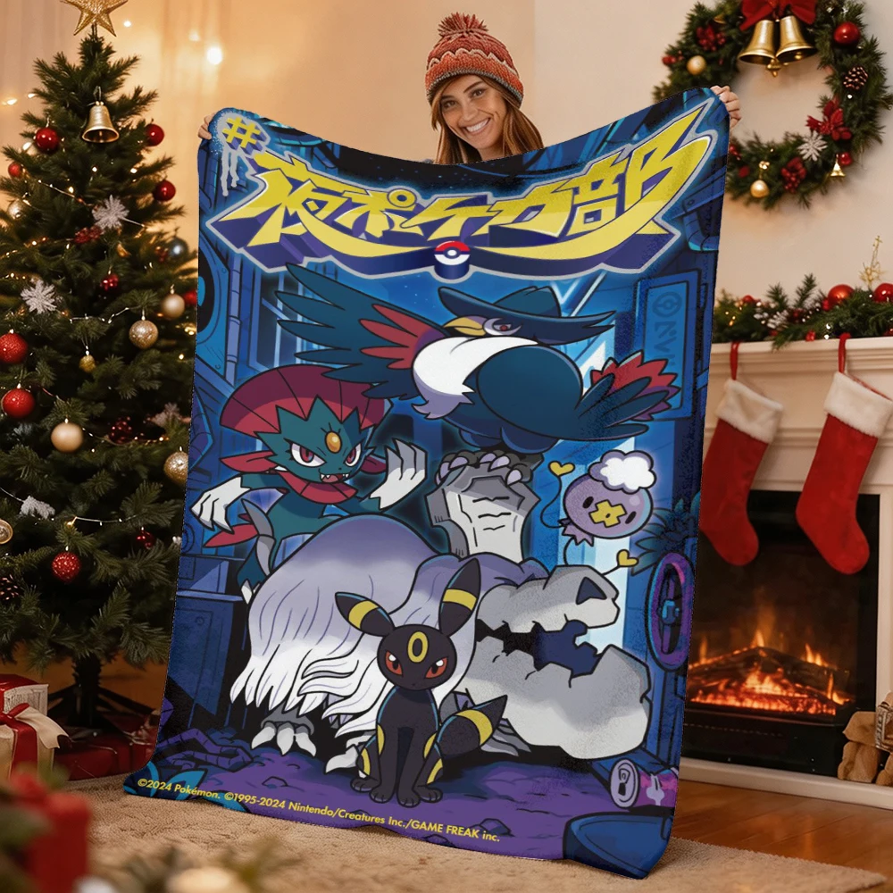Pokemon Pikachu Gengar Bulbasaur Charmander Squirtle Psyduck Flannel Throw Blanket Soft Warm Blanket for Sofa Bed Home Decor Gif