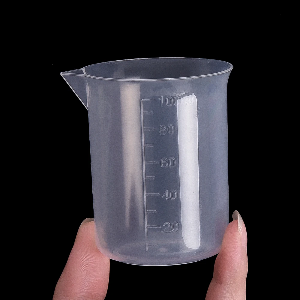 100 ml Messbecher Transparente Kunststoff Skala Becher Labor Chemische Labor Tassen Harz Wasser Küche Backen Werkzeuge Container