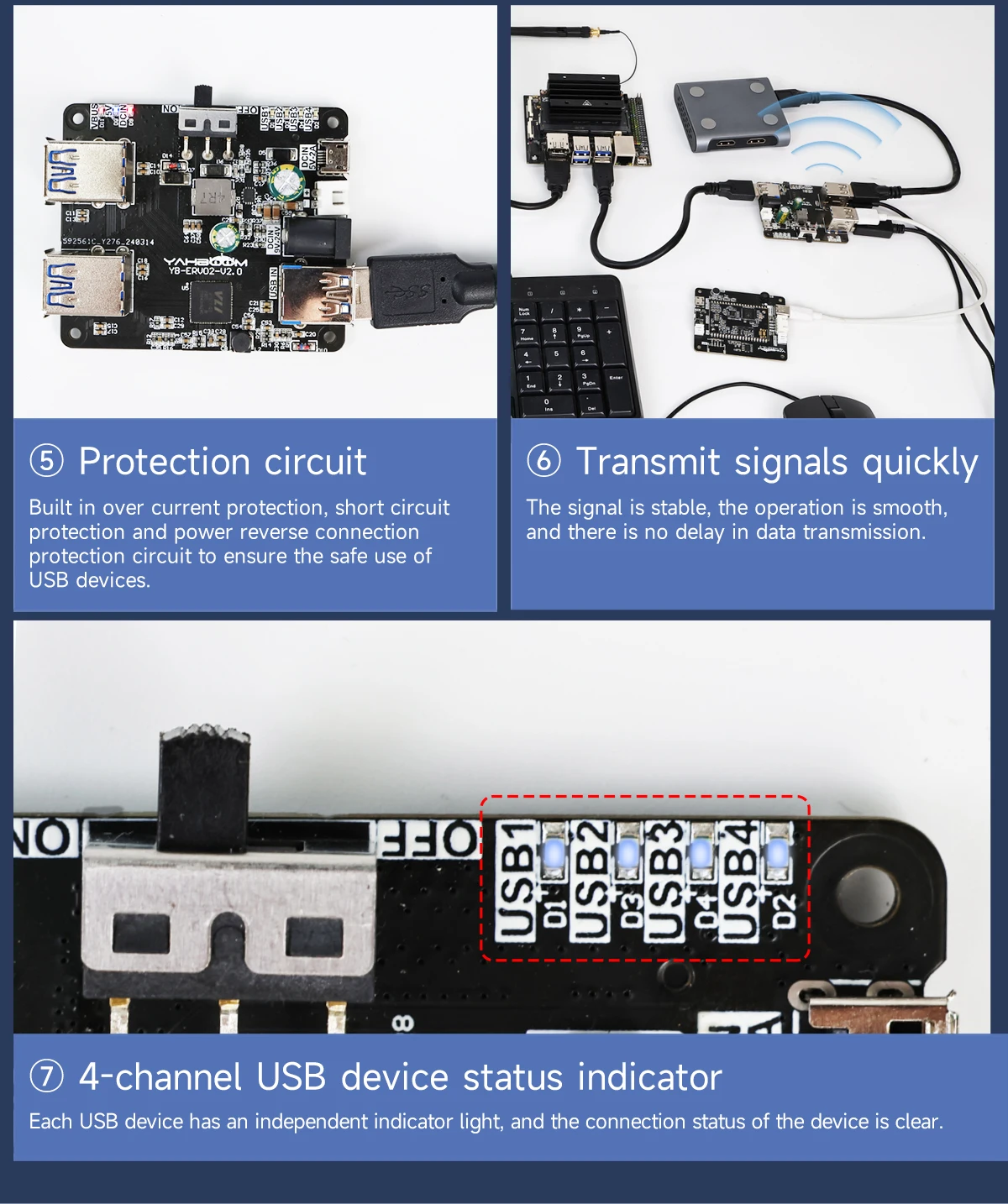 USB-Hub 3.0 Multi-USB-Splitter, 4 USB-Anschlüsse mit Micro-Ladeleistung, 9–24 V Stromversorgung für Raspberry Pi 5/4B Jetson Ros Roboterausrüstung – Detail 11