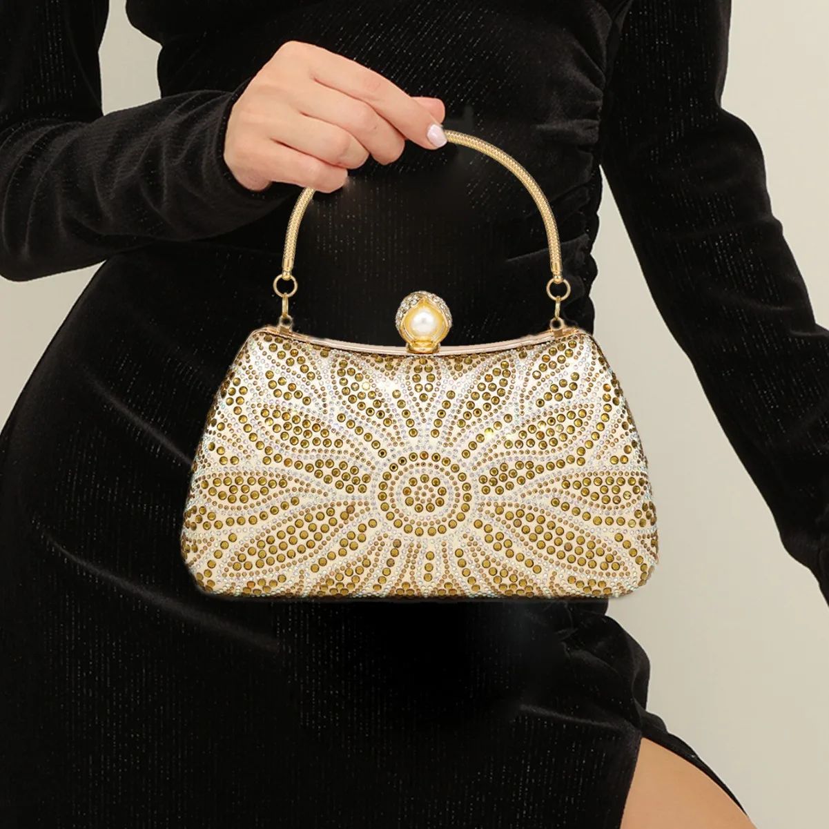 Fashionable Diamond Embedded Handbag Wedding Evening Bag Crossbody Box Shape Ladies Purse  Design Polyester Material