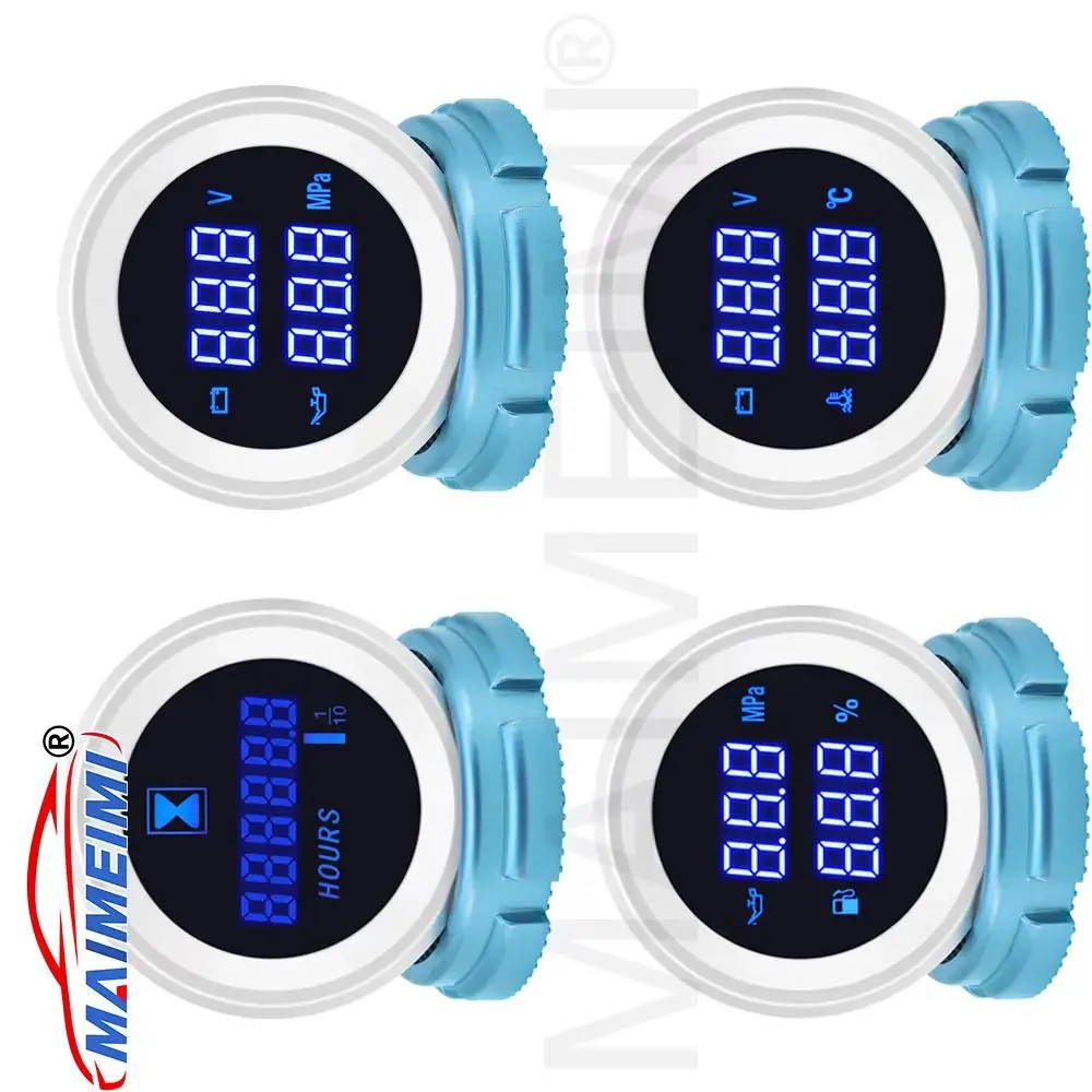 

52mm Car Water Temperature / Oil Level / Voltmeter/Hour gauge Blue backlight Digital display Car Gauge for Marine Boat Car Truck