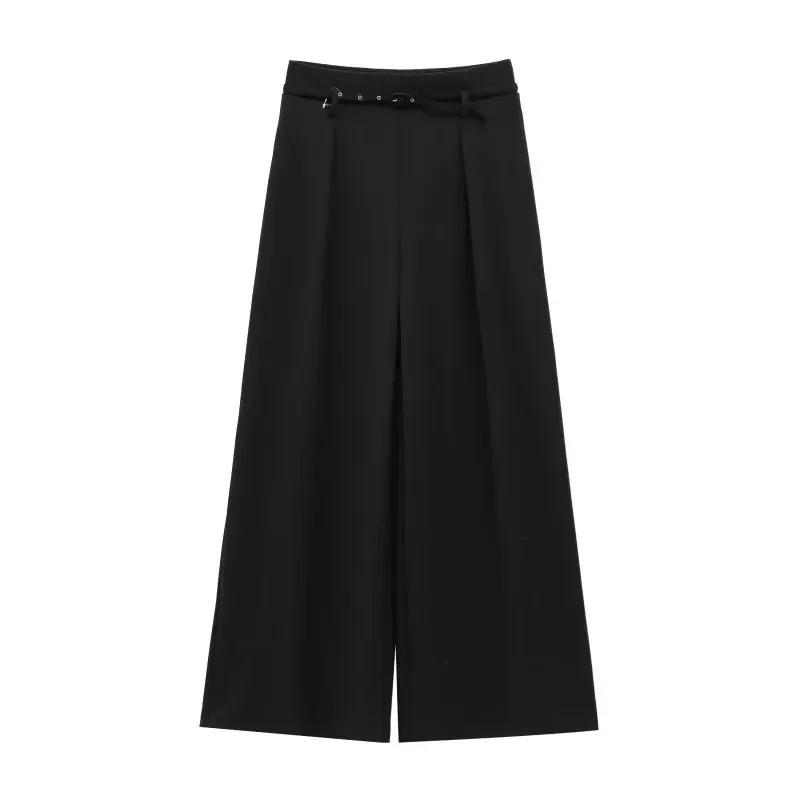 

TRAF ZR Baggy Pants for Women England Style Sashes Wide Pants Ladies Fashion Minimalist Trousers Solid Basics Woman Trousers