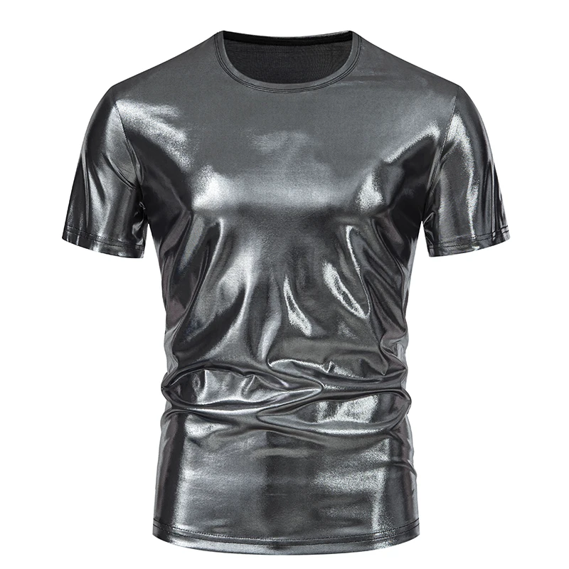 Summer Men\'s Shiny Metallic T Shirt Fashion Gold Stage Costume Short Sleeve Top Tees Disco Party NightClub T-Shirts