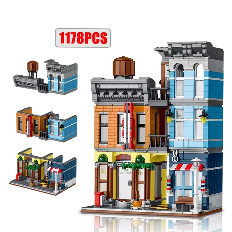 1178pcs Detective Office City Street Pizza Shop View Modular Model Building Blocks Bricks Compatible Kids Adult Birthday Gifts