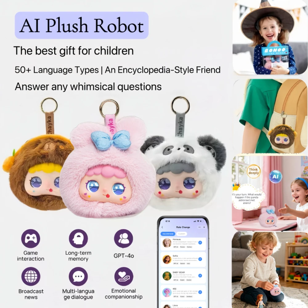 Smart AI Plush Robot Keychain Interactive Smart Toy Key Chain Backpack Keyring Companion Kids Children Christmas Gift Smart Home