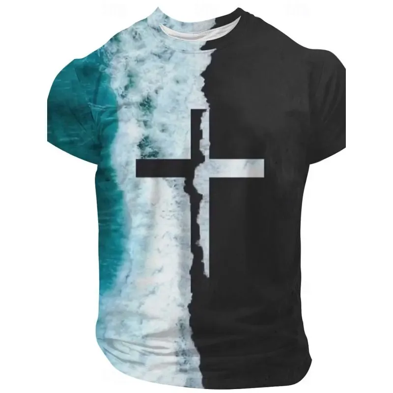 

Men Vintage Shoreline Cross 3D Printed T-Shirt Personality Street Men T-Shirt Fitness Oversized T-Shirt Outdoor Fashion T-Shirt