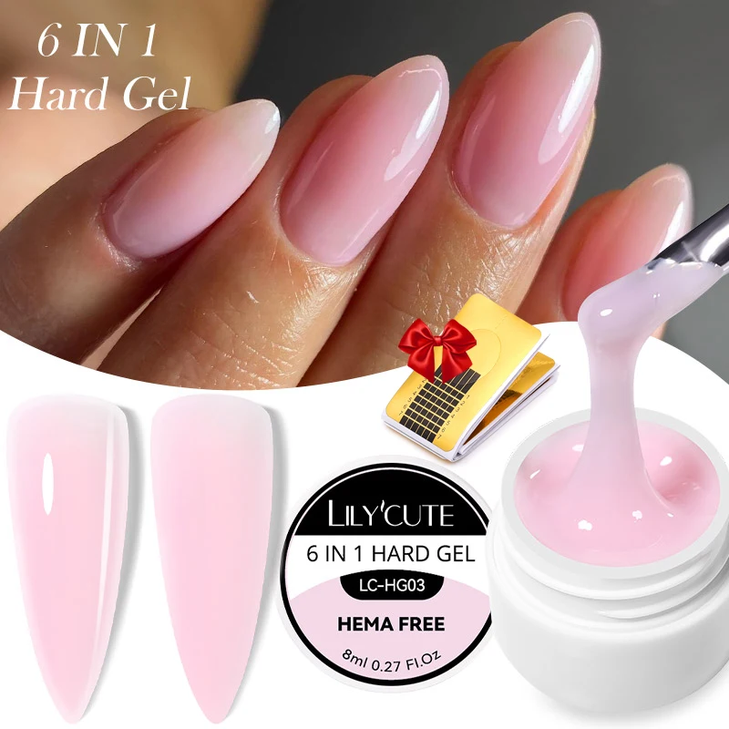 LILYCUTE 8ml Pink Nude Extension Nail Gel Polish Acrylic Construct Hard Gel Soak Off UV LED Self Leveling Gel For Nail Art DIY