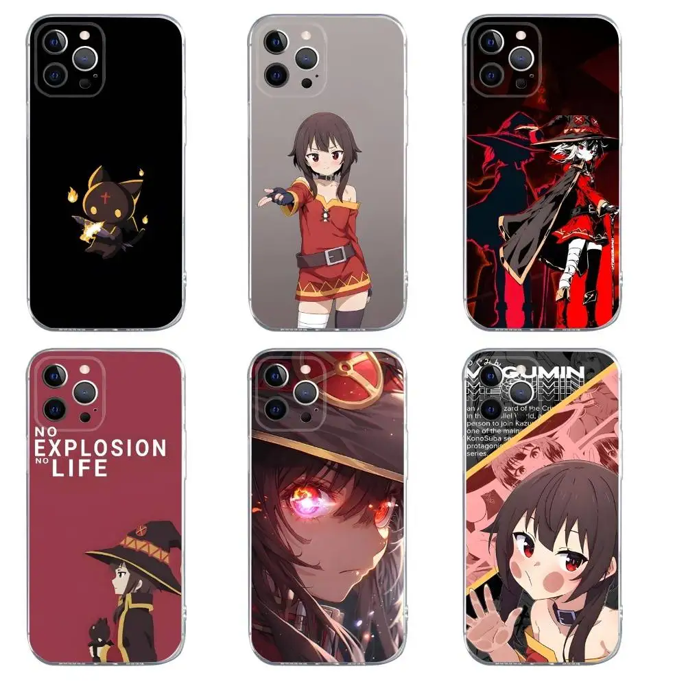 

M-Megumin Anime K-KonoSuba Phone Case For iPhone 16,15,14,13,12,11,Pro,Max,Xs,Xr,X,7,8,Plus,Mini Silicone Clear Cover