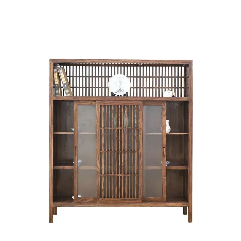 

New Chinese side cabinet Solid wood cabinet Paint-free tea room Old elm storage cabinet Modern simple Zen furniture