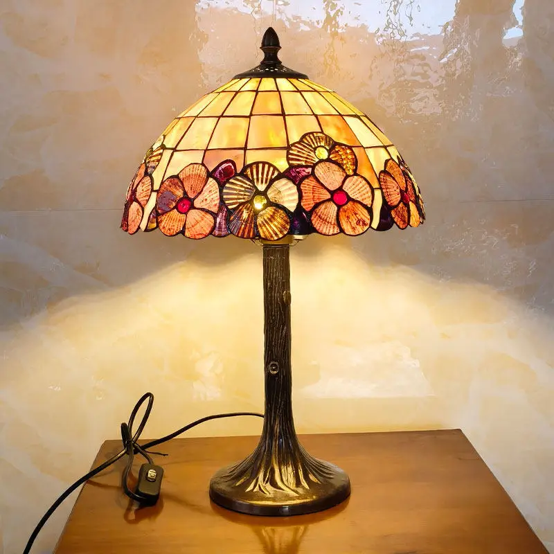 Retro Stained Glass Table Lamp E27 Colorful Art Lampshade Mediterranean Style Baroque Desk Lights Bedroom Bedside Decor Lighting