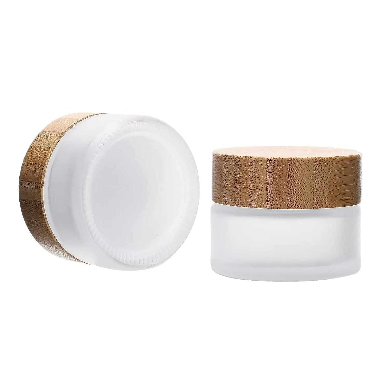 

2/5pcs Cream Jars Bamboo lids 100ml Frosted Glass Empty Refillable Cosmetic Container Bottles Face Eye Shadow Sample Jars