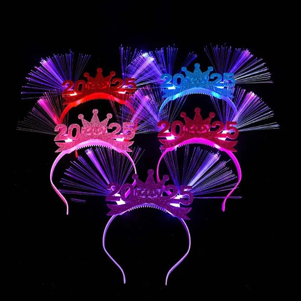 LED Glow 2025 Happy New Year Headband Snake Shape Number Letter LED Glow Hair Bands Plastic Photographic Headwear