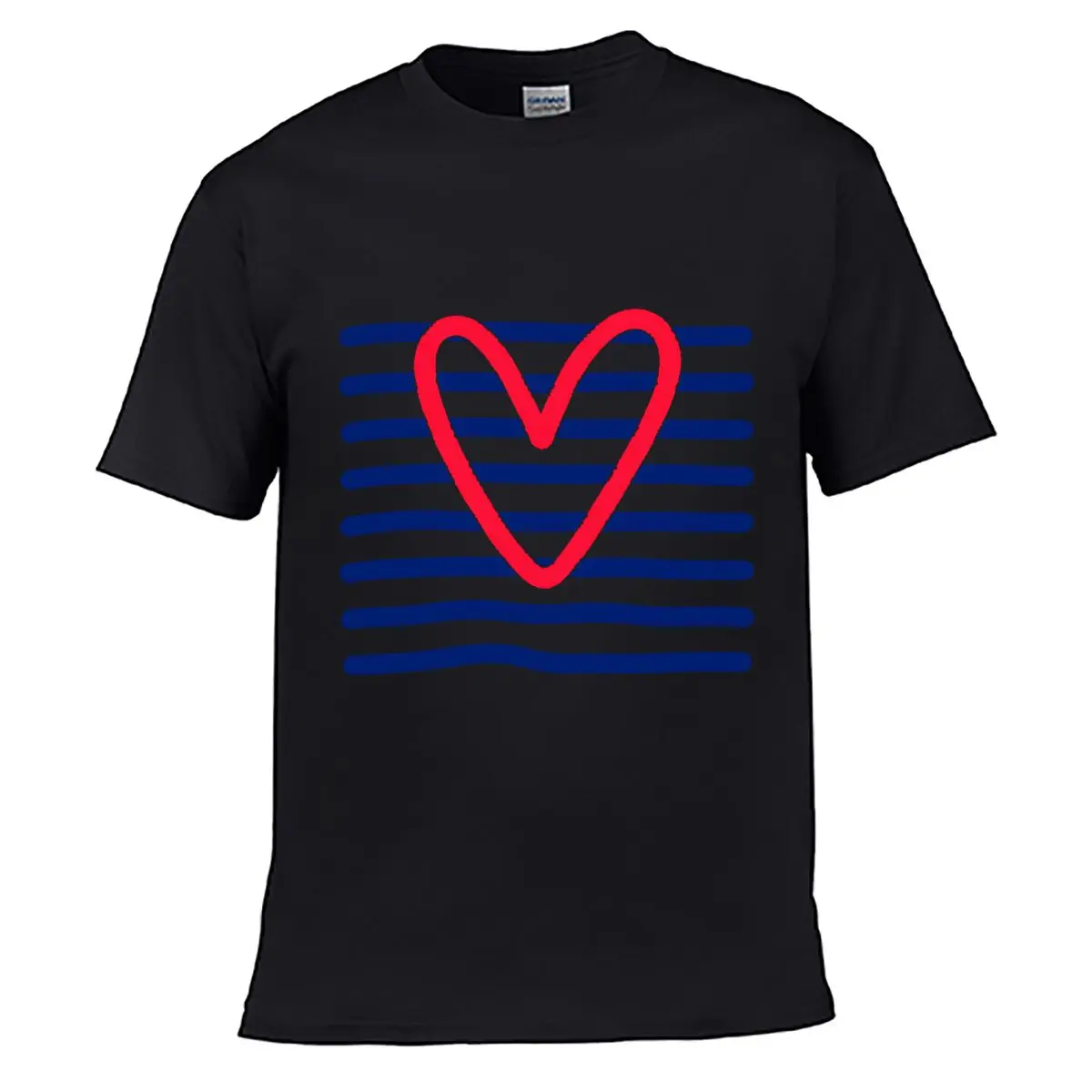 Red Heart Navy Blue Horizontal Stripe Pattern short-sleeved T-shirt