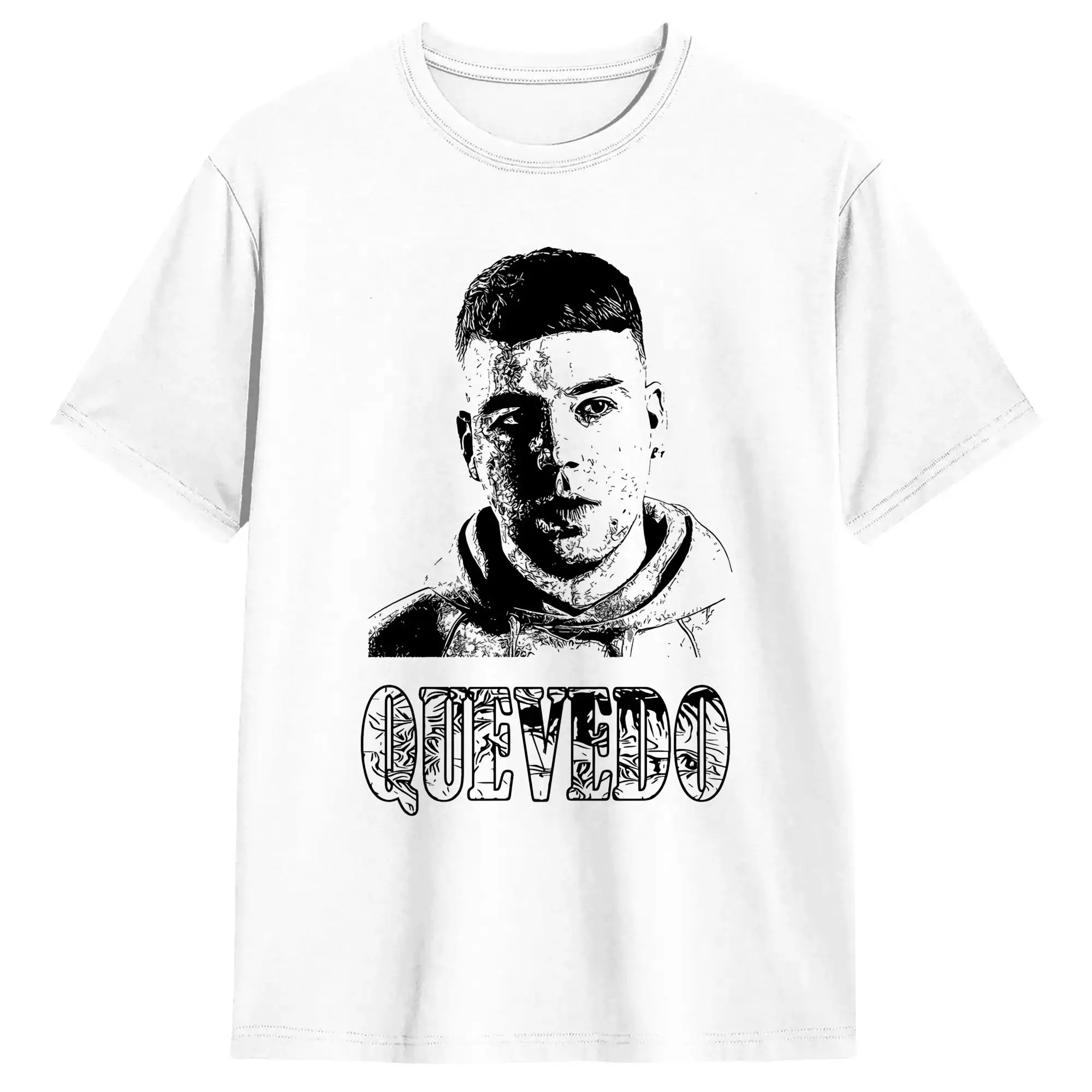 Quevedo Black Sketch Grunge Portrait Cotton T-Shirt For Male Summer  T-Shirts Trendy Cool Tees Oversized Dropshipping Clothes