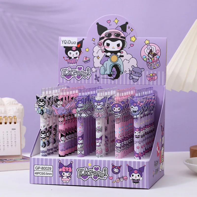 

6pcs Sanrio Kuromi Gel Pens Kawaii Student Stationery Supplies Black Cartoon Acrylic Patch Press Pen Cute Signature Pen Gifts